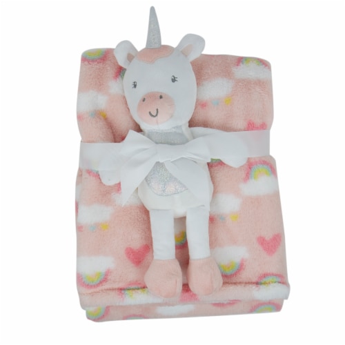 Cutie Pie Unicorn Baby Blanket & Buddy Set - Coral Perspective: front