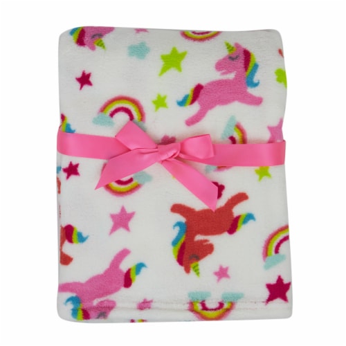 Cutie Pie Unicorn Print Plush Baby Blanket - Pink Perspective: front