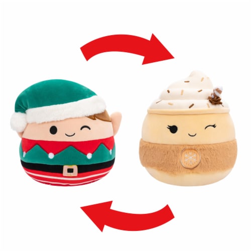 Squishmallows Flipmallows - Winking Elf Boy / Winking Eggnog Latte Plush Perspective: front