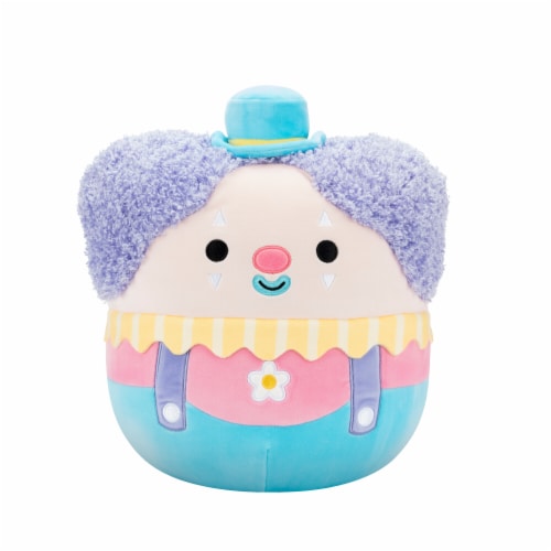 Squishmallows 12" Pastel Clown With Purple Hair and Bunny Ear Hat Perspective: front