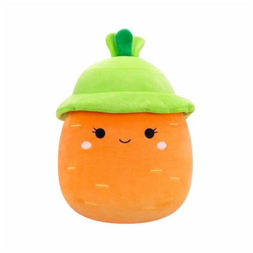 Squishmallows 12" Orange Carrot With Green Bucket Hat Perspective: front