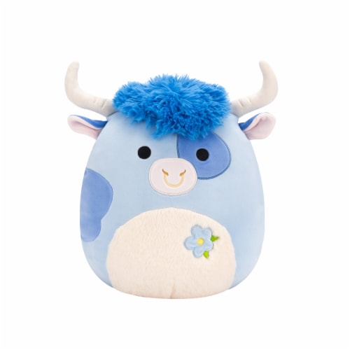 Squishmallows 12" Blue Bull With Fuzzy White Belly and Flower Perspective: front