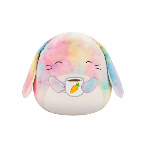 Squishmallows 12" Rainbow Tie-Dye Bunny Holding Carrot Mug Perspective: front