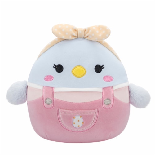Squishmallows 10" Light Blue Chick in Pink Overalls with Headband Perspective: front