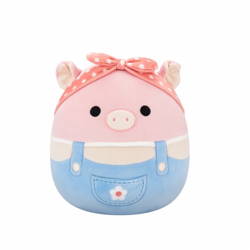 Squishmallows 10" Pink Pig in Blue Overalls with Headband Perspective: front