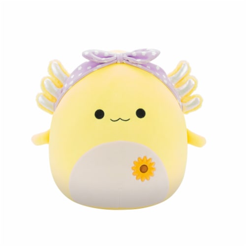 Squishmallows 12" Yellow Axolotl With Headband and Sunflower Embroidery Perspective: front