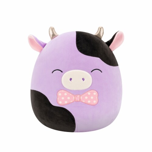 Squishmallows 12" Purple and Black Cow With Closed Eyes and Bowtie Perspective: front