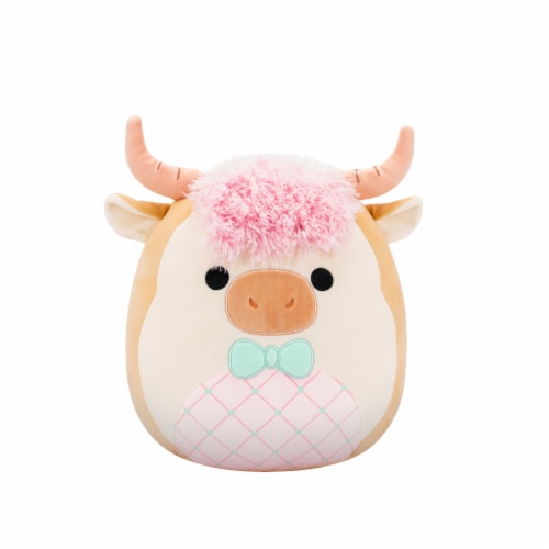 Squishmallows 12" Cookie Highland Cow With White and Pink Icing and Bowtie Perspective: front