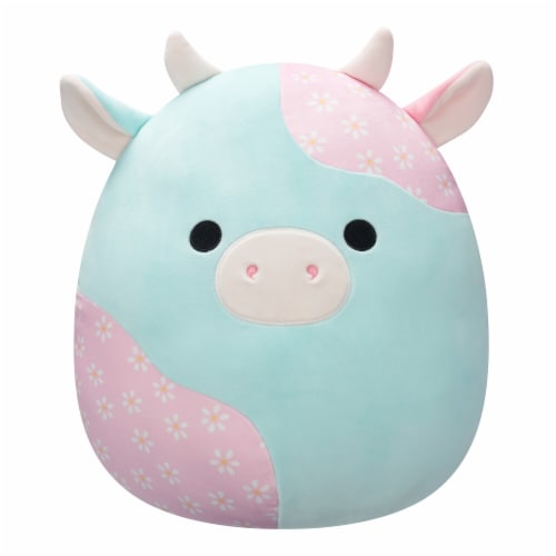 Squishmallows 16" Mint and Pink Floral Cow Perspective: front
