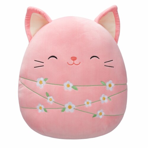 Squishmallows 16" Peach Cat Wrapped with Flower Stems Perspective: front