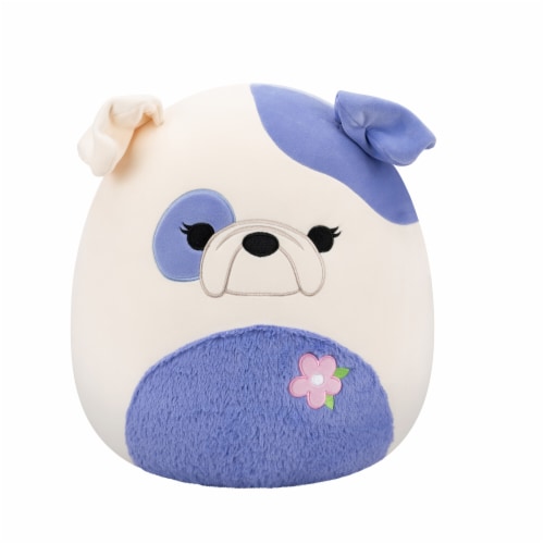 Squishmallows 16" Periwinkle and White Bulldog with Fuzzy Belly and Flower Perspective: front