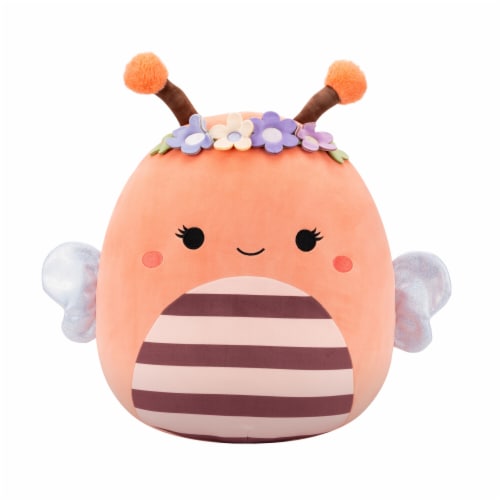 Squishmallows 16" Peach Bee with Fuzzy Antenna and Flower Crown Perspective: front