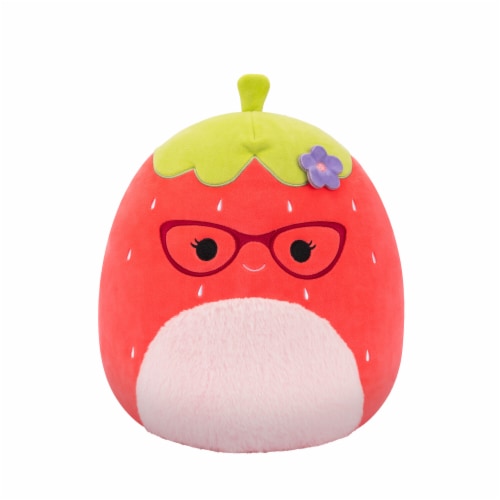 Squishmallows 16" Red Strawberry with Fuzzy Belly Glasses and Flower Pin Plush Toy Perspective: front