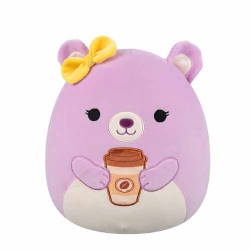 Squishmallows 16" Pink Bear with Bow Holding Coffee Plush Toy Perspective: front