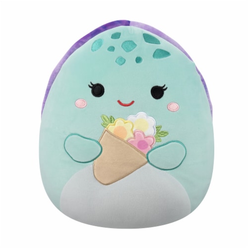 Squishmallows 16" Mint Leatherback Turtle Holding Flower Bouquet Plush Toy Perspective: front