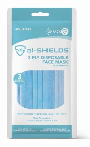 al-SHIELDS 3 Ply Disposable Face Mask with Ear Loops Perspective: front