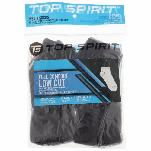 Top Spirit Men's Full Comfort Low Cut Socks - Black/White - 5 Pack Perspective: front