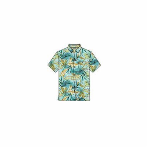 Caribbean Joe Short Sleeve Wispy Leaves Viscose Button Down Shirt Perspective: front