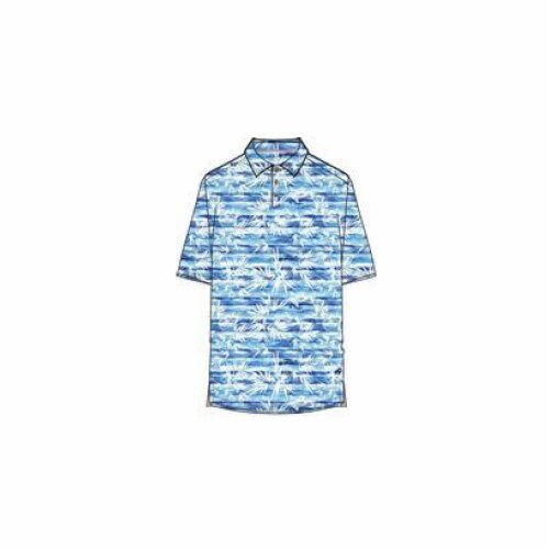 Caribbean Joe Short Sleeve Washed Out Striped Leaves Marled Polo Perspective: front