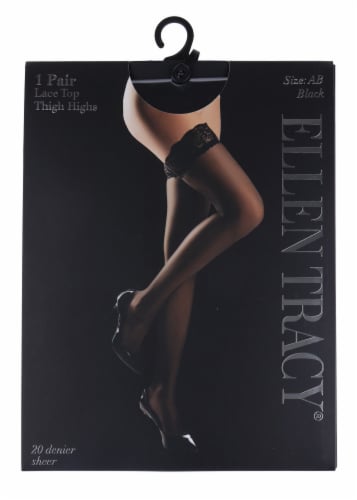Ellen Tracy 1pk Lace Thigh High Socks - Black Perspective: front