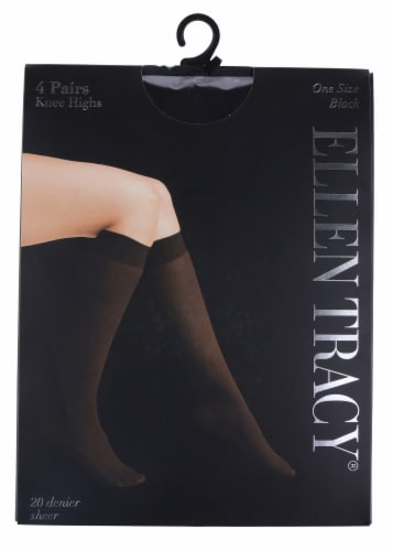 Ellen Tracy® Ladies 4pk Solid Sheer Knee High Socks - Black Perspective: front