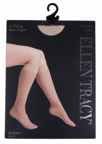 Ellen Tracy® Ladies 4pk Solid Sheer Knee High Socks - Nude Perspective: front