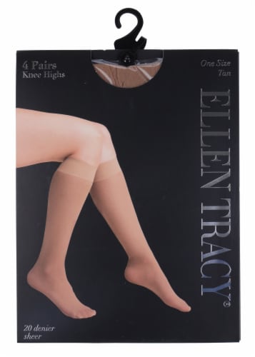Ellen Tracy® Ladies 4pk Solid Sheer Knee High Socks - Tan Perspective: front