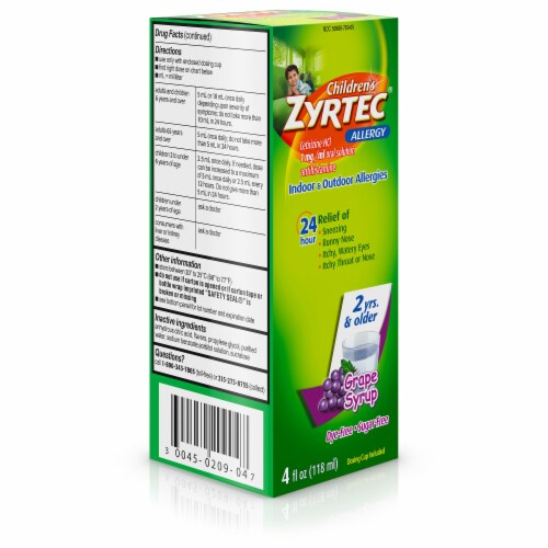 Zyrtec 24 Hr Children's Allergy Relief Syrup, Grape Flavor, 4 fl. oz (Pack of 2), 2 Harris Teeter