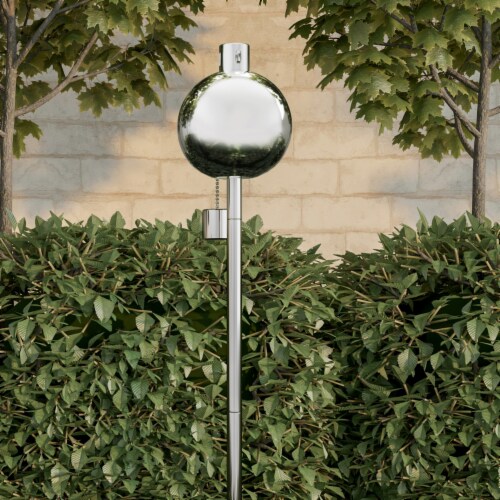 Outdoor Torch Lamp 45 Inch Patio/Backyard Stainless Steel Fuel Canister Flame Light for Perspective: front