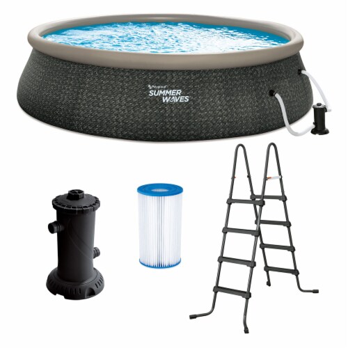Summer Waves 18ft x 48in Quick Set Ring Above Ground Pool, Dark Gray Herringbone Perspective: front