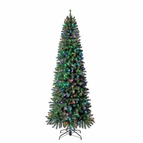 Home Heritage 9 Ft Color Blast Pencil Pine Prelit Christmas Tree, 250