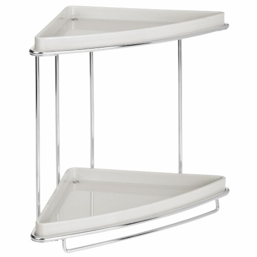 mDesign Bathroom Vanity Corner Storage Caddy, 2 Shelves - Light Gray/Chrome Perspective: front