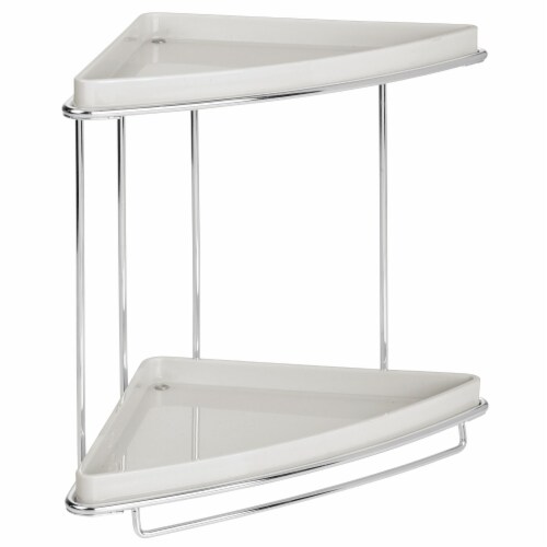 mDesign Steel/Plastic 2-Tier Freestanding Bathroom Corner Organizer Shelf,  Clear 