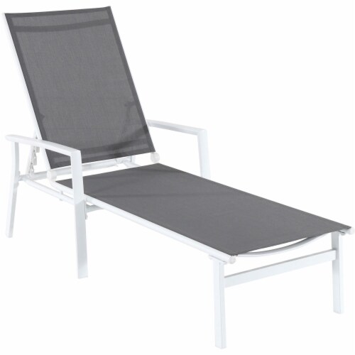 Hanover NAPLESCHS-W-GRY Naples Adjustable Sling Chaise in Gray Sling & White Frame Perspective: front