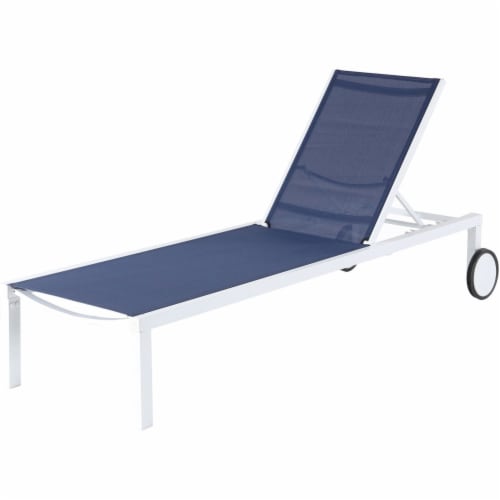 Aluminum Sling Armless Chaise Lounge Chair - White/Navy Perspective: front