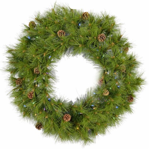 Artificial Holiday Wreath with Lights - 36 in Perspective: front