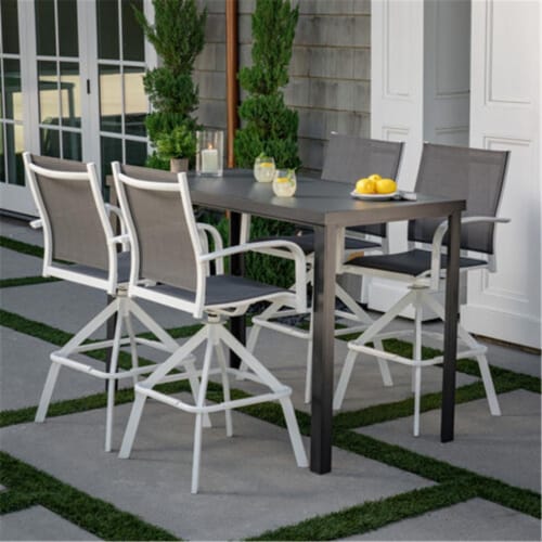 Hanover NAPDN5PCBR WG Outdoor High Dining Set with 4 Swivel Bar Chairs Glass Top Bar Table 1 Fred Meyer