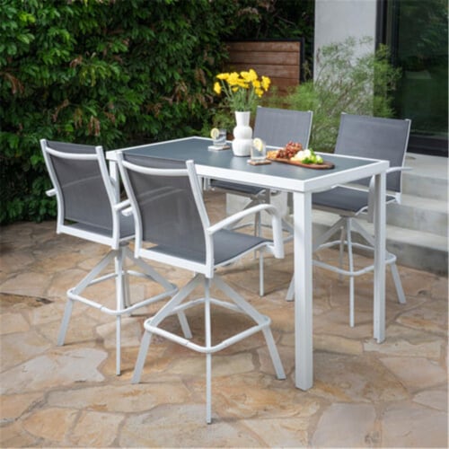 Hanover NAPDN5PCBR-WHT Outdoor High-Dining Set with 4 Swivel Bar Chairs