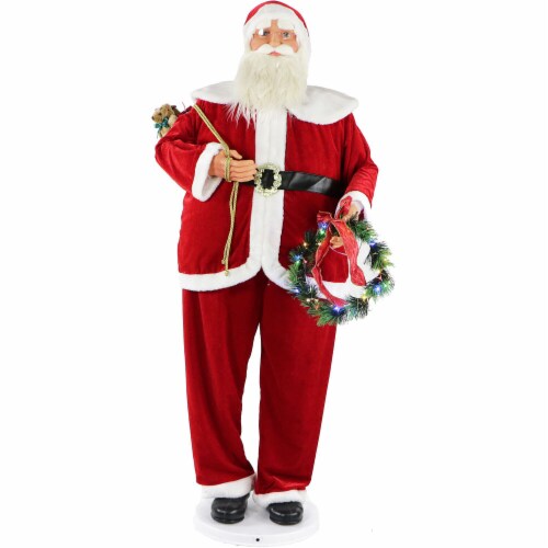 Fraser Hill Farm Dancing Santa Doll with Wreath Perspective: front
