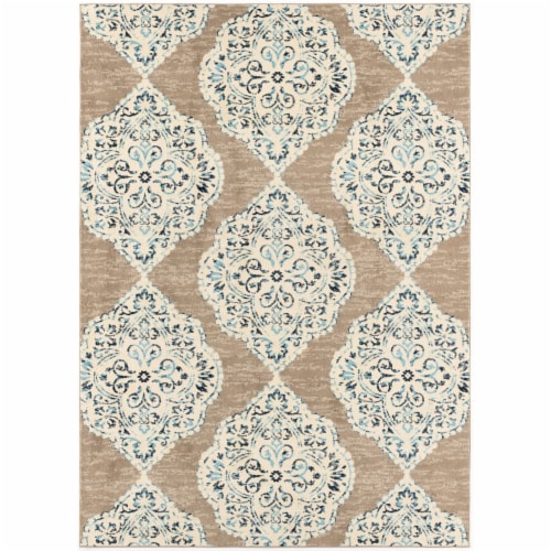 Hanover Indoor/Outdoor Ikat Rug - Tan/Blue Perspective: front