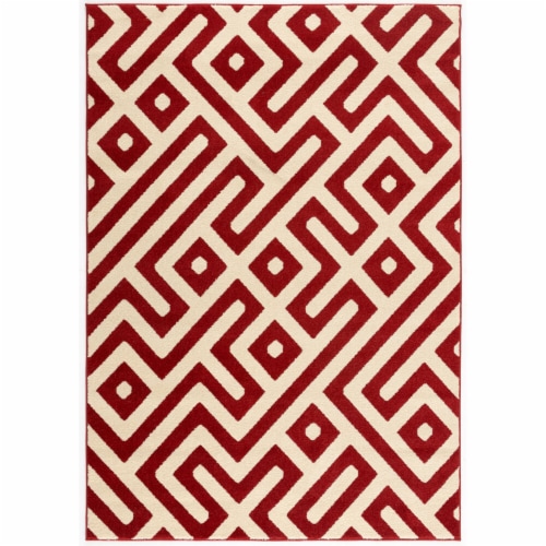 Hanover Indoor/Outdoor Greek Key Rug - Red/Cream Perspective: front