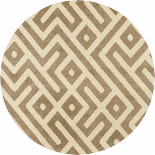 Hanver Indoor/Outdor Round Greek Key Rug - Tan Perspective: front