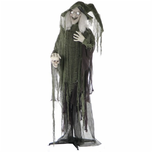 Haunted Hill Farm Talking Witch with Skull Prop Perspective: front