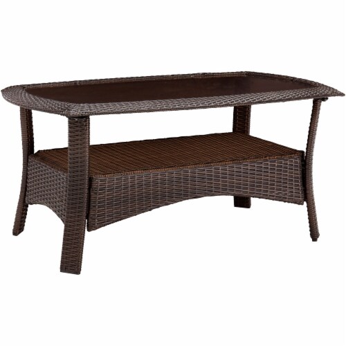 Hanover Woven Patio Coffee Table - Brown Perspective: front