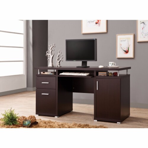 Luxurious Wood Computer Desk with 2 Drawers and in Brown, 1
