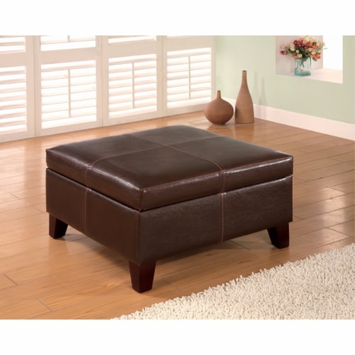 Benjara 28 Square Faux Leather Ottoman with Hidden Storage in Dark Brown 1 Fred Meyer