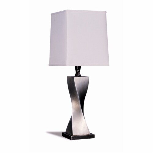 Square Shade Twist Table Lamp, White & Silver, Set of 2 Perspective: front