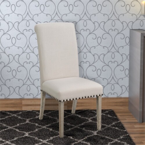 Benjara 19.5  Contemporary Wood Rolled Back Dining Chairs in Beige (Set of 2) Perspective: front