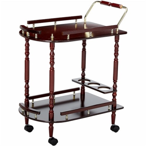 Benzara 2 Tier Traditional Serving Cart - Brown Perspective: front