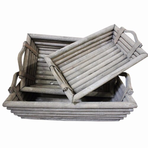 Benzara BM164842 Rustically Charmed Wooden Trays - Gray, Set of 3 Perspective: front